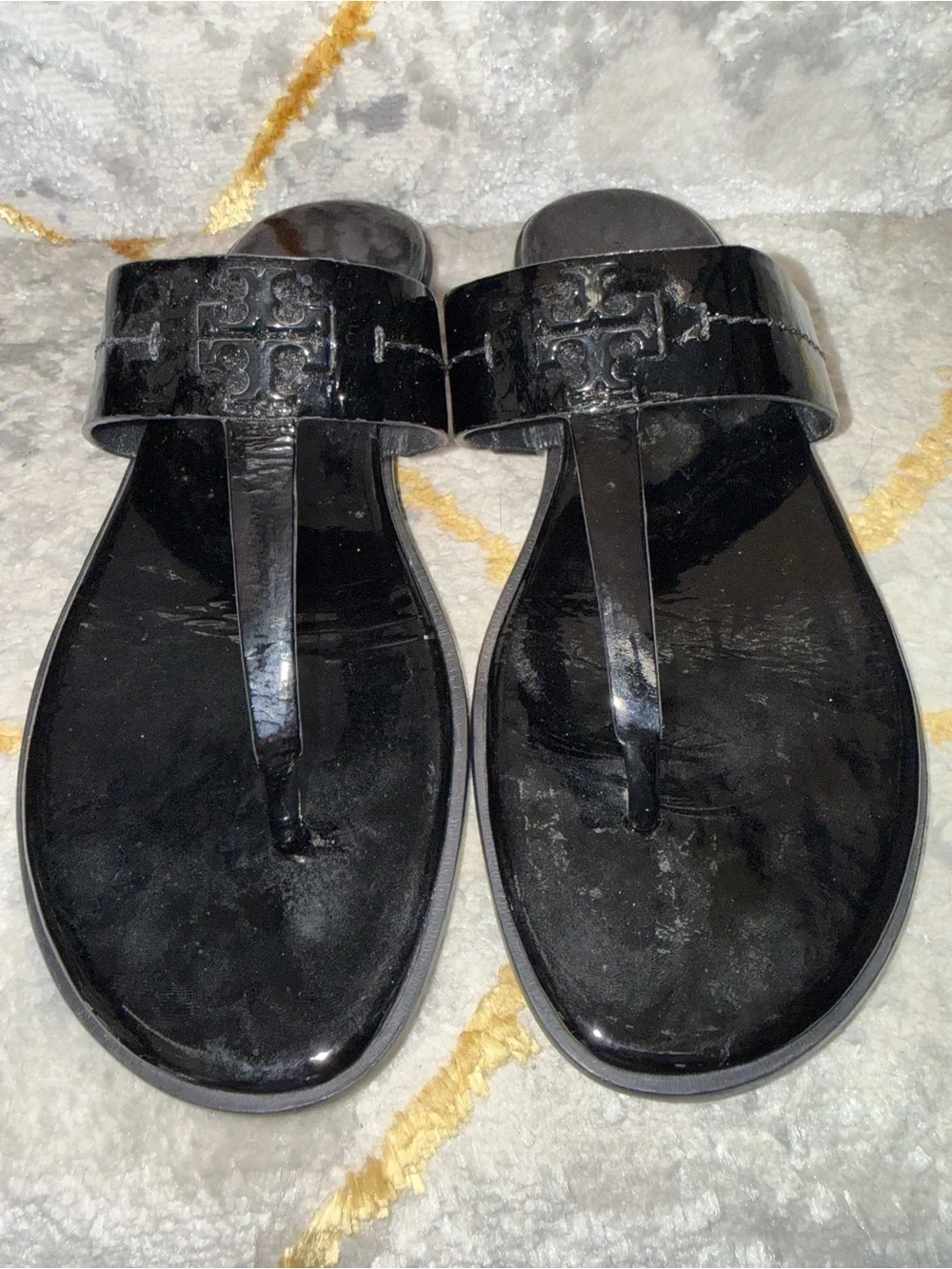 Tory Burch Patent Black Thong Sandals